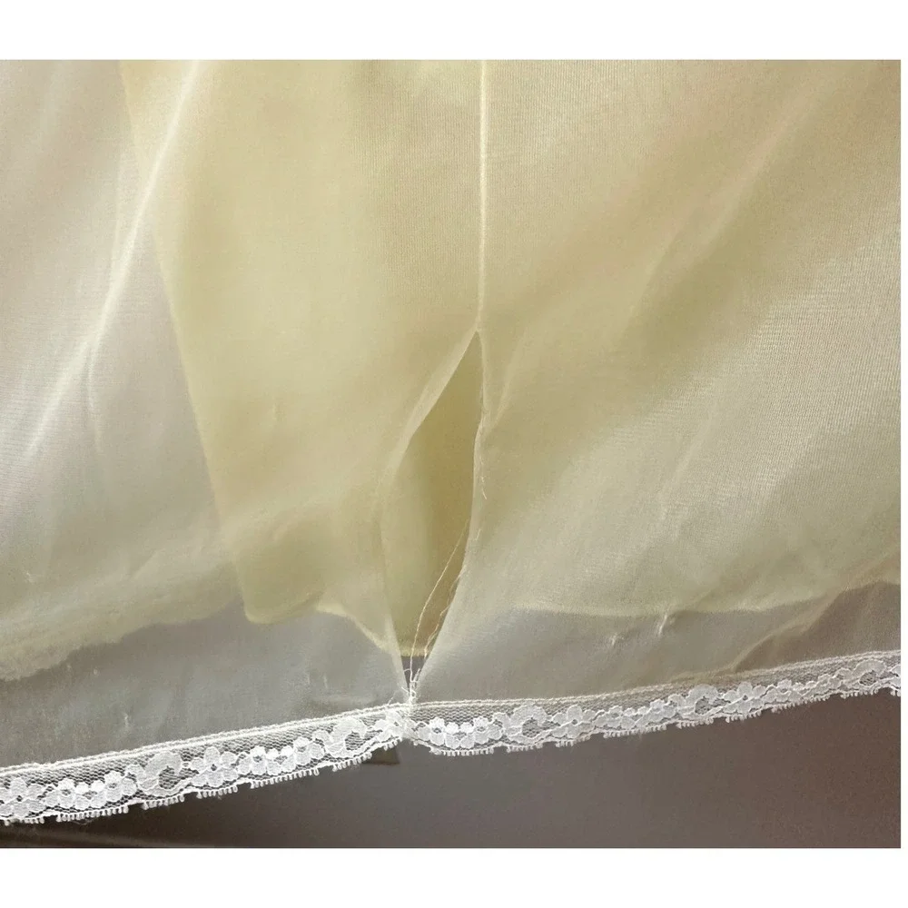 Vintage Warners Yellow Lace Babydoll Nightgown 32 USA 60s 70s Sheer Lingerie